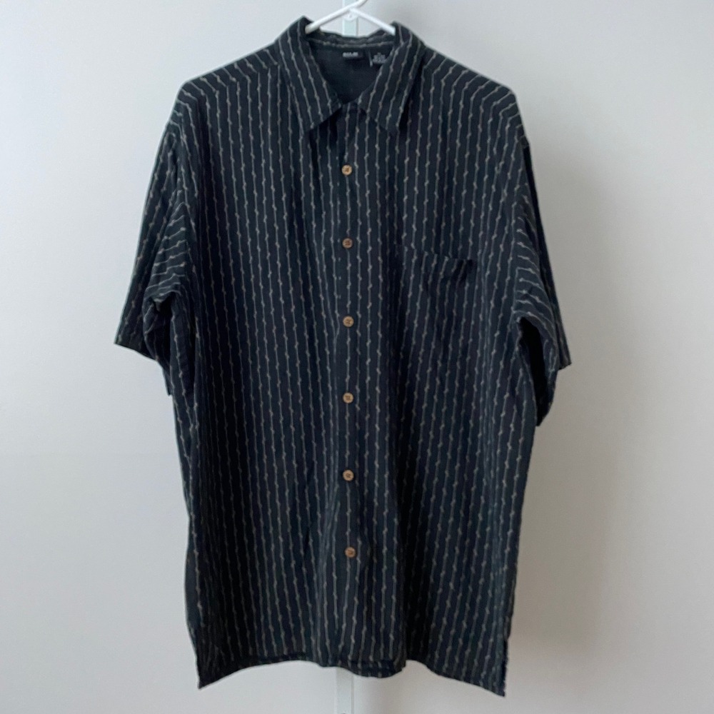 Silk Icon Silk Relaxed Boho Striped Short Sleeve Button Up Shirt XL Black